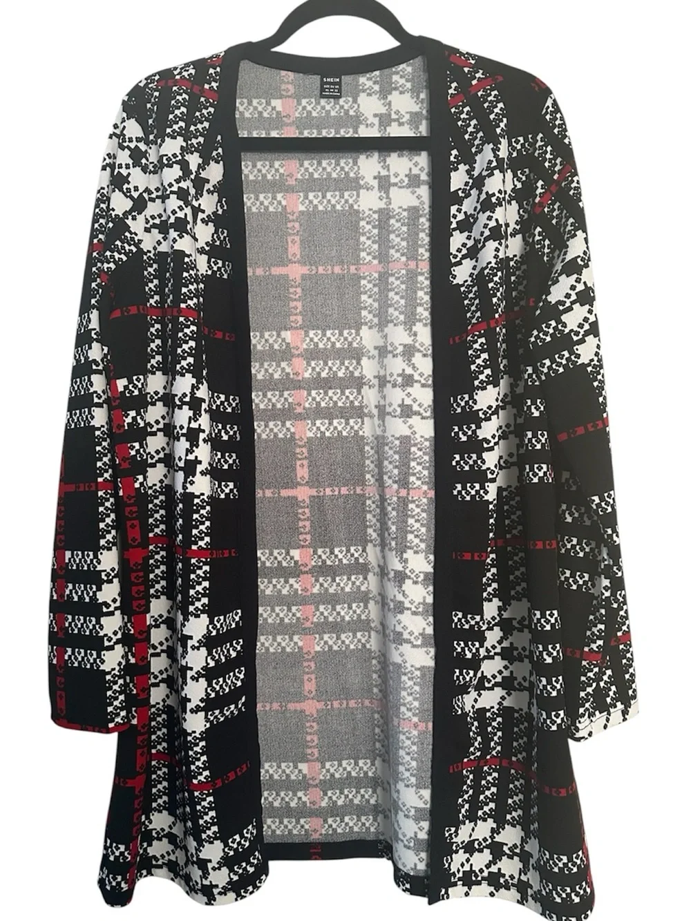 Shein Black, White & Red Plaid Open Cardigan Size XL - Picture 2 of 4